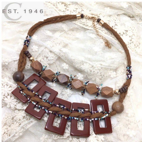 Est 1946 Potting Soil Brown Boho Wood Bead Choker Statement Necklace #C2 - Picture 1 of 7